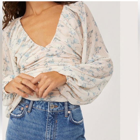 Free People Final Rose Floral Ruched Corset Top | Romantic Cottagecore Boho - Picture 3 of 11